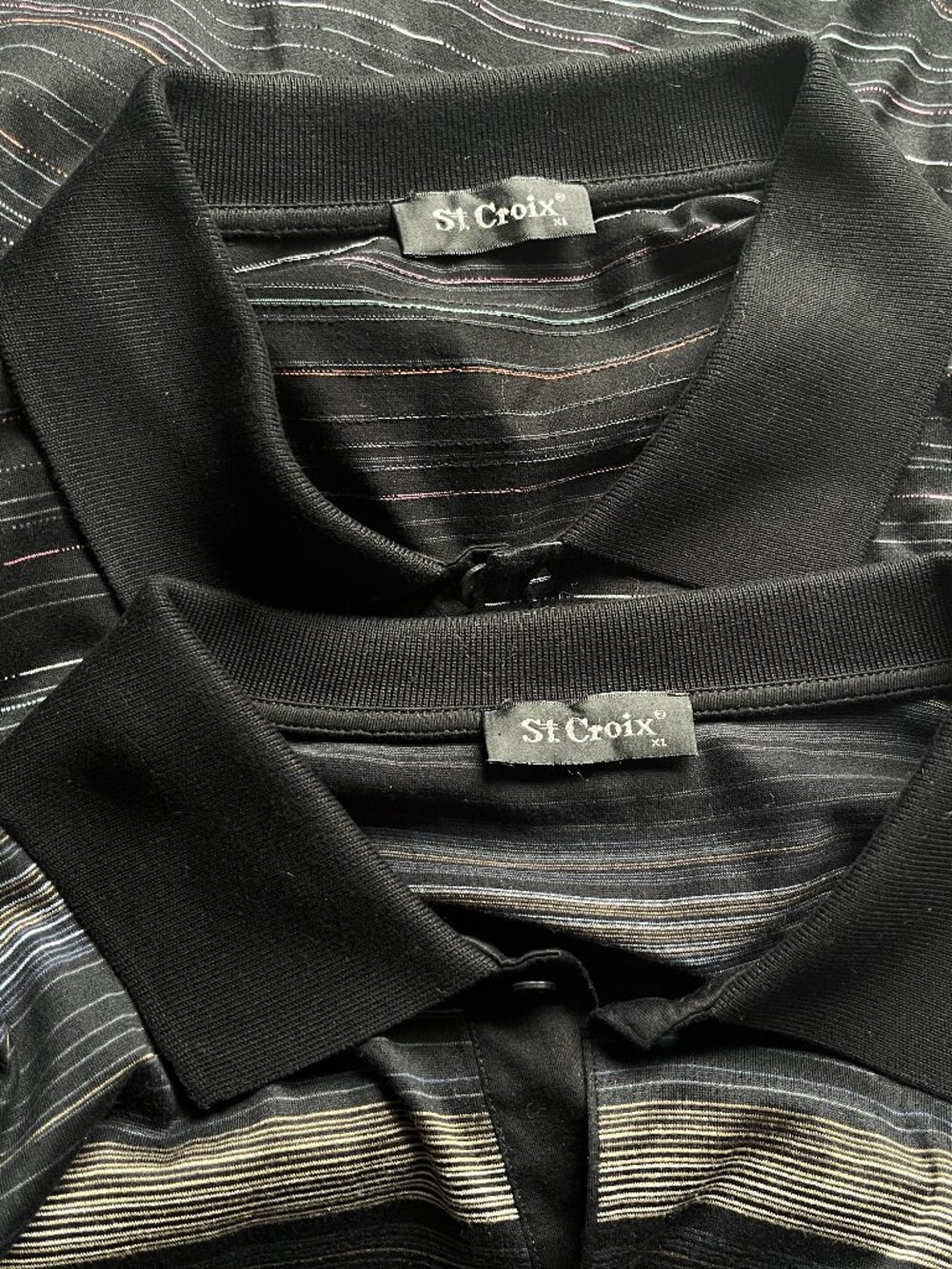 ⚫ St. Croix Men’s XL Lot of 2 Black Striped Polo Shirts EUC ✨